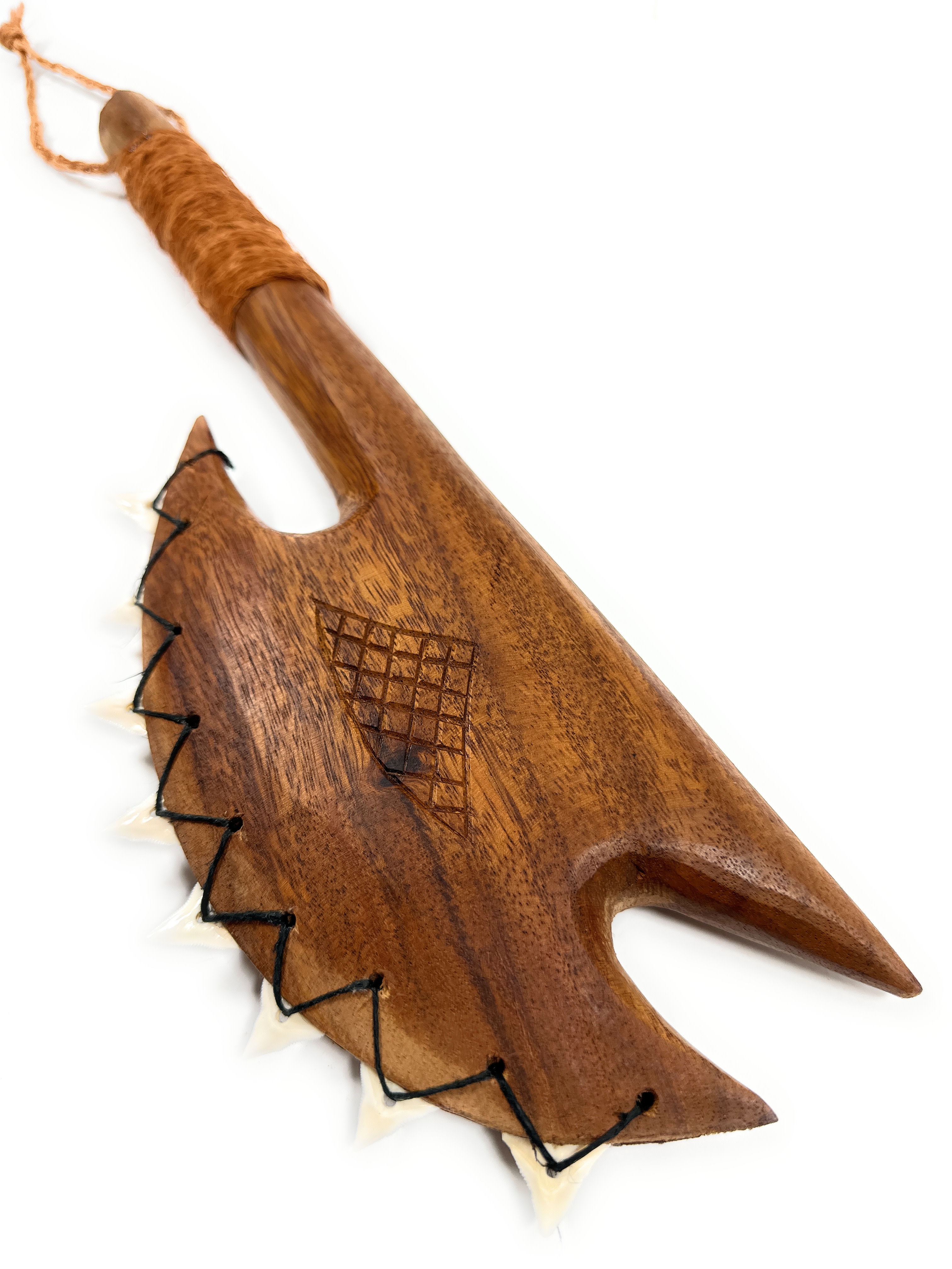 Single Head Fijian Club 16 in with Bull Teeth and Sennit Rope | #bla606240st1 Single Head Fijian Club 16 in with Bull Teeth and Sennit Rope | #bla606240st1